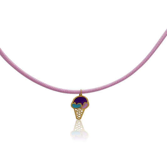 Kids Colored Magnet - Ice-cream Cone Pendent with Pink Cord - JULA JEWELRY