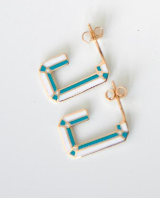 Mosaic Hoops - Open Rectangle - Light Blue & White Earrings - JULA JEWELRY