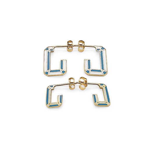 Mosaic Hoops - Open Rectangle - Light Blue & White Earrings - JULA JEWELRY