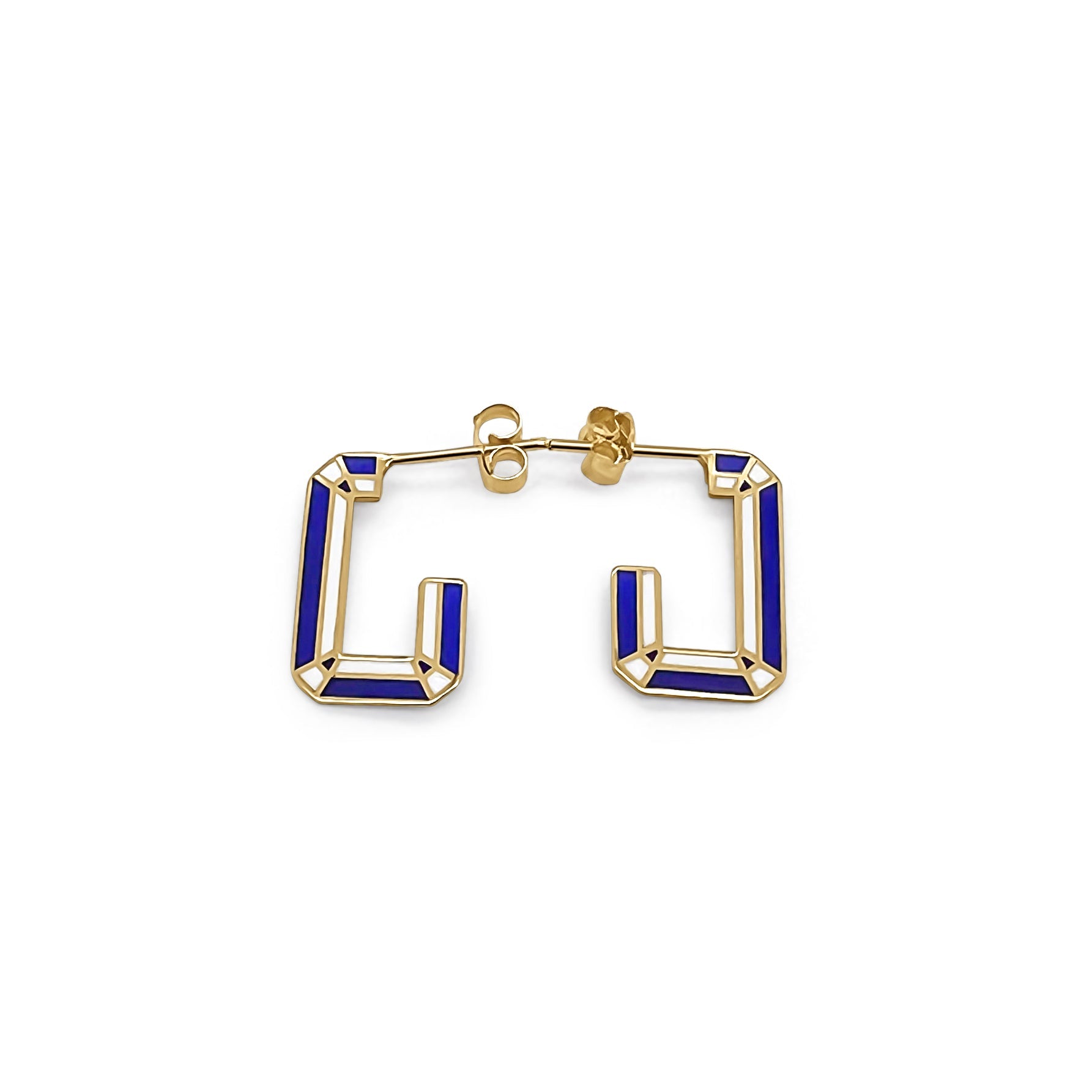 Mosaic Hoops - Open Rectangle - Navy Blue & White Earrings - JULA JEWELRY