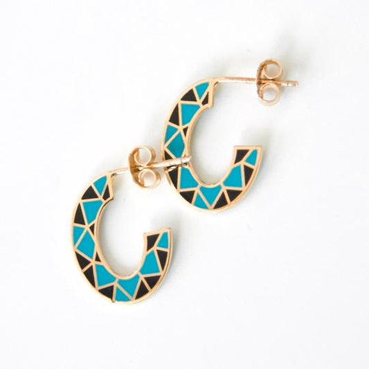 Mosaic Hoops - Oval - Blue & Light Blue Earrings - JULA JEWELRY