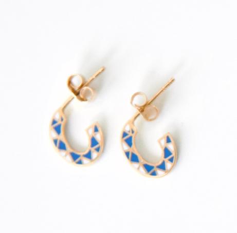 Mosaic Hoops - Oval - Light Blue & White Earrings - JULA JEWELRY