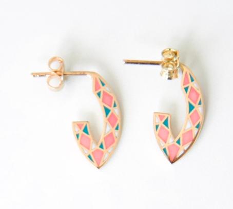 Mosaic Hoops - Oval - Pink Earrings - JULA JEWELRY