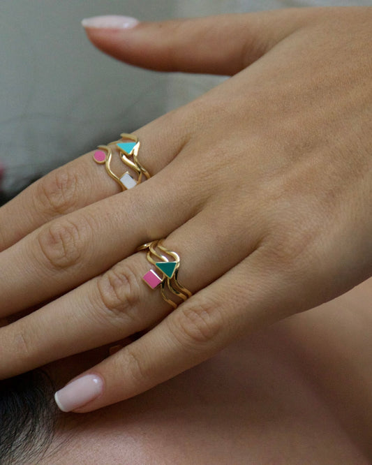 Triangle Colored Ring (Black / Blue / Green) - JULA JEWELRY